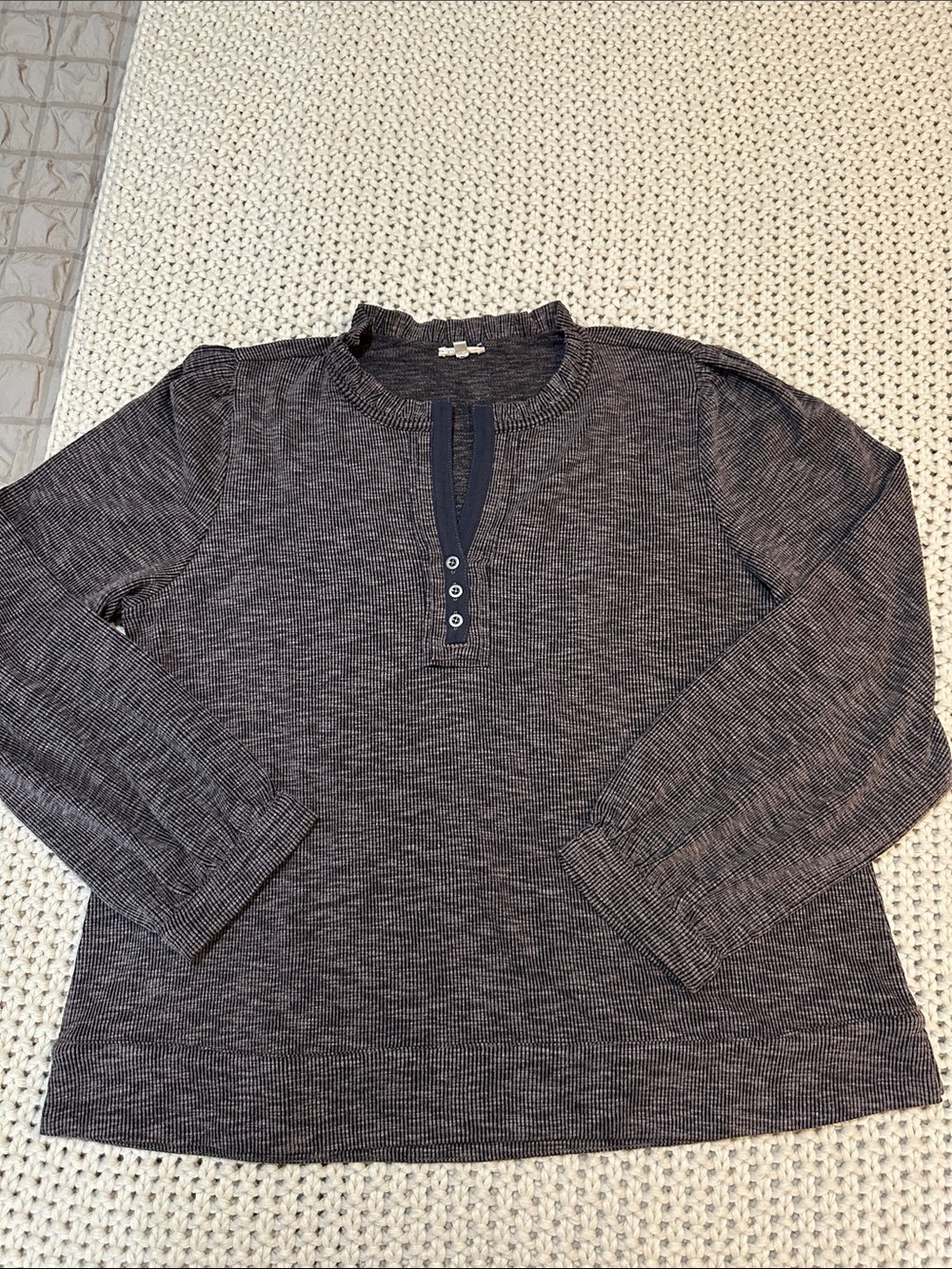 Women’s Navy/Grey Heather Henley Top with Ruffled Collar